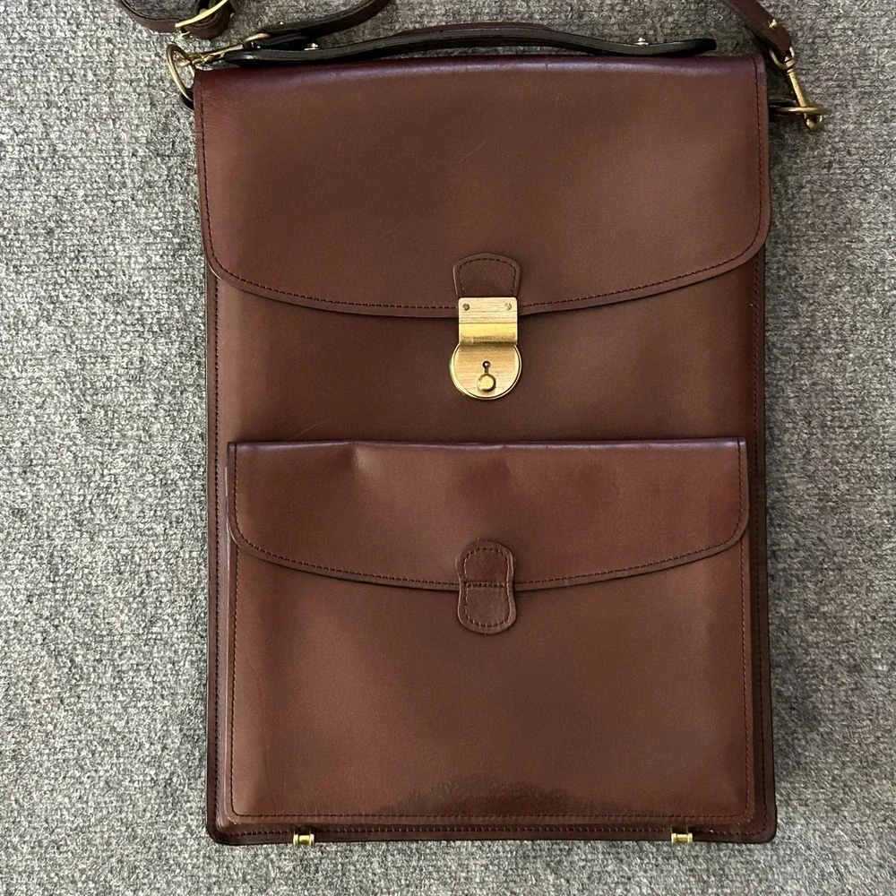 Schlesinger Bag Brown Leather Business Case Shoulder Briefcase Law USA Vintage
